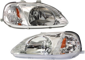 Headlight Pair/Set for Honda Civic 1999-2000, Includes Right Passenger and Left Driver Lights, Lens and Housing, Halogen Replacement