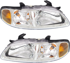 Headlight Assembly Pair/Set for Nissan Sentra 2000-2001, Right Passenger and Left Driver, Halogen Replacement