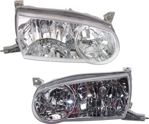Headlight Assembly Pair/Set for 2001-2002 Toyota Corolla, Right Passenger and Left Driver, Halogen Replacement