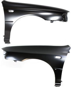 Front Fender Pair/Set for 1998-2001 Subaru Impreza RS Model Coupe, Right Passenger and Left Driver, Primed (Ready to Paint), with Side Light Holes, Replacement