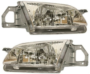 Headlight Assembly Pair/Set for 1999-2000 Mazda Protege, Includes Right Passenger and Left Driver Side, Halogen Replacement