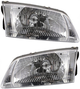 Headlight Assembly Pair/Set for Mazda 626 2000-2002, Right Passenger and Left Driver, Halogen, Without Bracket, Replacement