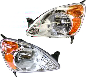 Headlight Pair/Set for Honda CR-V 2002-2004, Includes Right Passenger and Left Driver Headlights, Lens and Housing, Halogen, Replacement