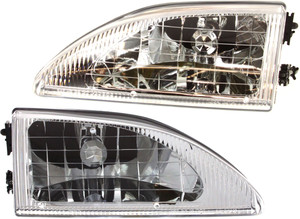 Headlight Assembly Pair/Set for Ford Mustang Cobra Model, 1994-1998, Right Passenger and Left Driver, Halogen, Replacement