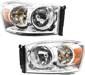 Headlight Assembly Pair/Set for Dodge Full Size Pickup 2007-2009, Halogen, Right Passenger and Left Driver, Replacement