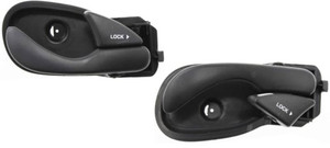 Front Interior Door Handle Pair/Set for 2004 Ford Focus, Right Passenger and Left Driver, Textured Black, Plastic with Door Lock Button, Equals Rear, Replacement