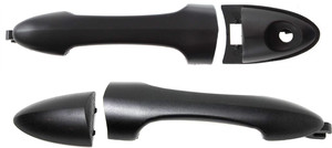 Front Exterior and Rear Door Handle Pair/Set for Ford Focus 2000-2006, Right Passenger and Left Driver, Textured Black Cap, Cover, Pad and Handle, Replacement Set