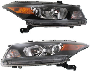 Headlight Assembly Pair/Set for Honda Accord Coupe 2008-2012, Right Passenger and Left Driver with Halogen Light, Smooth Contour Turn Signal, Replacement