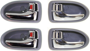 Door Handle Pair/Set for Mazda MPV 2000-2006, Front and Rear, Right Passenger and Left Driver, Inside, Chrome Lever with Gray Bezel, Bright Light Gray, Replacement Set