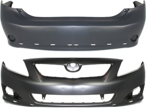 Front and Rear Bumper Cover Set for 2009-2010 Toyota Corolla S/XRS Models, Primed (Ready to Paint), w/ Spoiler Holes, Replacement