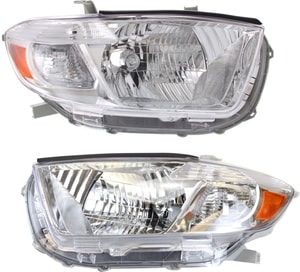 Headlight Pair/Set for 2008-2010 Toyota Highlander, Right Passenger and Left Driver Side, Lens and Housing, Halogen Replacement