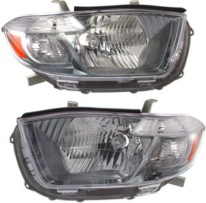 Headlight Pair/Set for Toyota Highlander 2008-2010, Right Passenger and Left Driver, Halogen, Lens and Housing, Sport Utility, Japan Built, Replacement