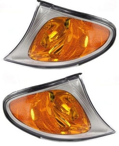 Corner Light Assembly Pair/Set for BMW 3-Series 2002-2005, Right Passenger & Left Driver, Halogen, Sedan/Wagon, with Titanium Surround Trim, Replacement - Fits: 318i, 320i, 325i, 330i.
