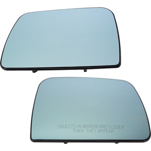 Pair/Set - Mirror Glass Replacement for BMW X5 2000-2006, Right Passenger and Left Driver, Heated, with Backing Plate, without Auto-Dimming, Convex Blue Glass Set