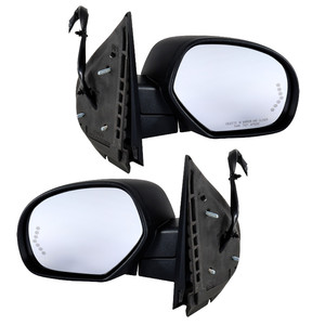 Mirror Pair/Set for Chevrolet Silverado 2007-2013/Suburban 2007-2014, Right Passenger and Left Driver, Non-Towing, Power Operated, Power Folding, Heated, Paintable/Textured, with 2 Caps, Memory Function, Puddle Light and Signal Light - Replacement
