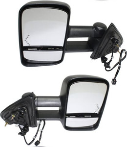 Towing Mirror Pair/Set for Chevrolet Silverado/Sierra 1500 (2014-2018) / 2500 HD/3500 HD (2015-2019), Right Passenger and Left Driver, Power, Manual Folding, Heated, Textured, w/ Signal Light, Includes 19 Silverado 1500 LD/Sierra 1500 Limited Replacement