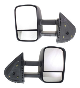Towing Mirror Pair/Set for Chevrolet Silverado 2007-2013/Suburban 2007-2014, Right Passenger and Left Driver, Manual Adjust and Fold, Non-Heated, Textured, without Memory, with Puddle and Signal Light, Replacement