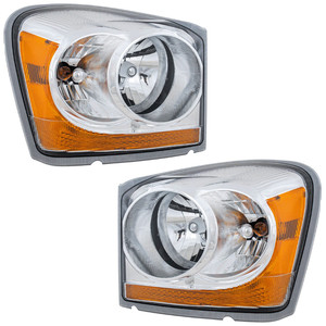 Headlight Assembly Pair/Set for 2004-2005 Durango, Right Passenger and Left Driver, Halogen, Chrome Interior, Replacement
