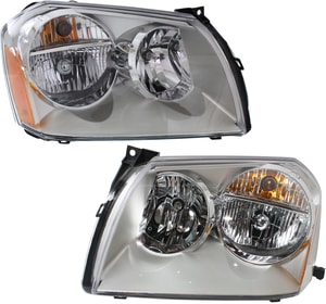 Headlight Assembly for 2005-2007 Dodge Magnum, Right Passenger and Left Driver, Halogen, Chrome Interior, Pair/Set Replacement