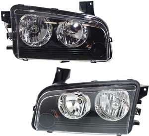 Headlight Assembly Pair/Set for Dodge Charger 2007-2010, Right Passenger and Left Driver, Halogen, Black Interior, From 11-8-06 Replacement