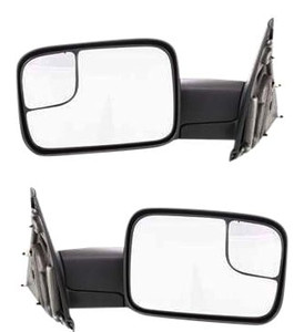 Towing Mirror Pair/Set for Dodge RAM 1500 Pickup 2002-2009 and RAM 3500 Pickup 2003-2010, Right Passenger and Left Driver, Power, Manual Folding, Heated, Textured Replacement