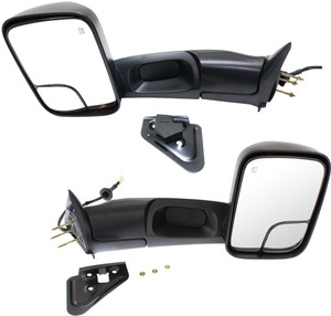 Towing Mirror Pair/Set for Dodge Ram 1500 Pickup 1998-2001, Ram 2500/3500 Pickup 1998-2002, Right Passenger & Left Driver, Power, Manual Folding, Heated, Textured, with Bracket, Replacement