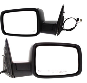 Mirror Pair/Set for Dodge Full Size P/U 2009-2012, Right Passenger and Left Driver, Non-Towing, Power, Manual Folding, Heated, Textured, with Puddle and Signal Lights, Without Memory - Replacement