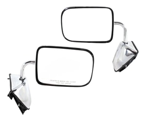 Mirror Pair/Set for Dodge Full Size Pick-Up 1988-1993, Right Passenger and Left Driver, Non-Towing, Power Adjustment, Manual Folding, Non-Heated, Chrome, 6 x 9 inches, Replacement