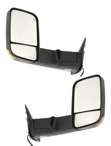 Towing Mirror Pair/Set for Dodge RAM1500/2500/3500 Pickup 2010-2012, Right Passenger and Left Driver, Power, Manual Folding, Heated, Textured, with Signal Light, without Auto-Dimming, BSD, and Memory Replacement
