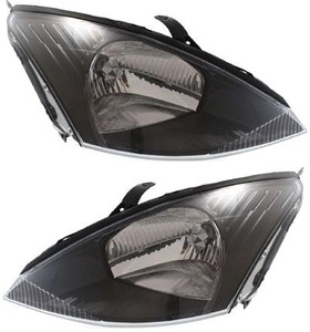 Headlight Assembly Pair/Set for 2003-2004 Ford Focus, Right Passenger and Left Driver, Halogen, Gray Interior, Excluding SVT Models, Replacement