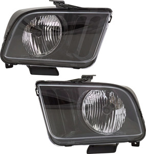 Headlight Assembly Pair/Set for 2005-2006 Ford Mustang, Right Passenger and Left Driver, Halogen, Replacement
