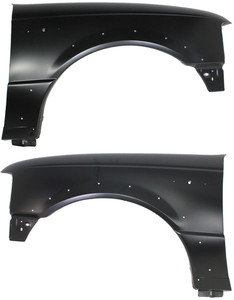 Front Fender Pair/Set for 2004-2005 Ford Ranger, Right Passenger & Left Driver, Primed (Ready to Paint) w/ Wheel Opening Molding Holes, Replacement
