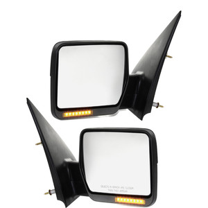 Mirror Pair/Set for Ford F-150 2004-2006, Right Passenger and Left Driver, Non-Towing Power, Manual Folding, Heated, Textured, w/ In-housing Signal Light, w/o Auto-Dimming, Blind Spot Detection, Memory