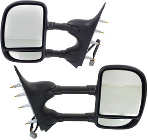 Towing Mirror Pair/Set for Ford Econoline Van 2009-2014, Right Passenger & Left Driver, Power, Manual Folding, Textured, Non-Heated, w/o Auto-Dimming, Blind Spot Detection, Memory & Signal Light Replacement