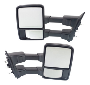 Towing Mirror Pair/Set for Ford F-Series Super Duty 2008-2012, Right Passenger and Left Driver, Manual Adjust and Folding, Non-Heated, Textured, without Memory and Signal Light, Replacement