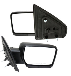 Mirror Pair/Set for Ford F-150 2009-2010, Right Passenger and Left Driver, Non-Towing, Manual Adjust and Fold, Non-Heated, Textured, Without Auto Dimming, Blind Spot Detection, Memory, and Signal Light Replacement