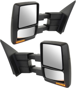 Towing Mirror Pair/Set for Ford F-150 2009-2014 Right Passenger and Left Driver, Power, Manual Folding, Heated, Paintable, with Blind Spot Detection, In-housing Signal Light, Memory, Puddle Light, without Auto-Dimming, Excluding SVT Raptor Model, Replacement
