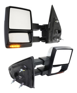 Towing Mirror Pair/Set for Ford F-150 2009-2014, Right Passenger and Left Driver, Power, Manual Folding, Heated, Chrome, with Memory, Puddle and Signal Light, Replacement