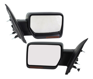 Mirror Pair/Set for Ford F-150 2009-2010, Right Passenger and Left Driver, Non-Towing, Power, Manual Folding, Heated, Paintable, with In-Housing Signal Light & Memory, without Auto Dimming and Blind Spot Detection, Replacement