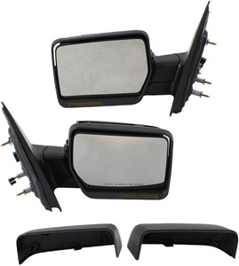 Mirror Pair/Set for 2007-2008 F-150: Right Passenger & Left Driver Non-Towing, Power, Manual Folding, Heated, Paintable w/ In-Housing Signal Light, w/o Auto Dimming, BSD, and Memory Replacement