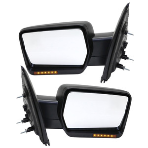 Pair/Set - Power Heated Manual Folding Mirrors for Ford F-150 2011-2014, Right Passenger and Left Driver, without Memory and Puddle Light, with Signal Light, All Cab Types, Textured Black - Replacement
