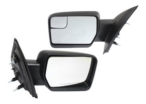 Mirror Pair/Set for Ford F-150 2011-2014, Right Passenger and Left Driver, Power, Manual Folding, Non-Heated, Without Memory, Signal and Puddle Light, All Cab Types, Textured Black Replacement