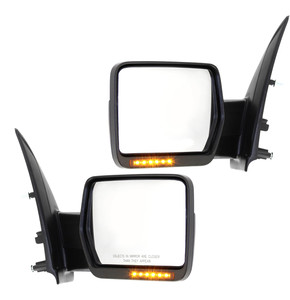 Mirror Pair/Set for 2009-2010 Ford F-150, Right Passenger and Left Driver Non-Towing, Power Operated, Power Folding, Heated, Chrome, with In-Housing Signal Light and Memory, without Auto Dimming and Blind Spot Detection, Replacement