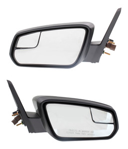 Mirror Pair/Set for Ford Mustang (2011-2012), Right Passenger and Left Driver, Power Adjustment, Non-Folding, Non-Heated, Textured, Paintable, with 2 Caps and Blind Spot Glass, Replacement