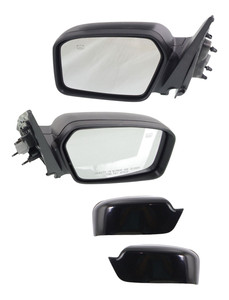 Mirror Pair/Set for Ford Fusion (2006-2012)/Milan (2006-2011), Right Passenger and Left Driver, Power Adjustable, Non-Folding, Heated, Paintable & Textured, 2 Caps, with Puddle Light, Replacement