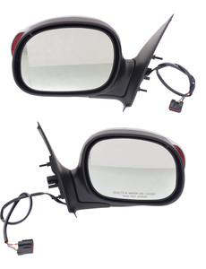Mirror Pair/Set for Ford F-150 2000-2001, Right Passenger and Left Driver, Non-Towing, Power Adjustable, Manual Folding, Non-Heated, Chrome, Contour Style, with Signal Light in Housing, Regular/SuperCab Replacement