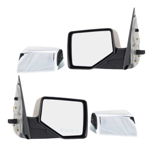 Mirror Pair/Set for Ford Explorer 2006-2010, Right Passenger and Left Driver, Power Operation, Manual Folding, Non-Heated, Chrome or Paintable, with 2 Caps and Puddle Light, Replacement