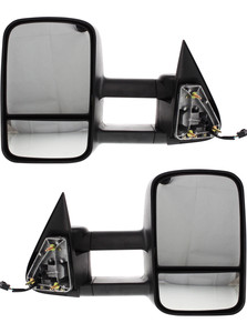 Towing Mirror Pair/Set for GMC Sierra and Chevrolet Silverado 1999-2007, Right Passenger and Left Driver, Power, Heated, Manual Folding, Textured, without Signal Light, Replacement