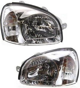Headlight Assembly Pair/Set for Hyundai Santa Fe 2001-2003, Right Passenger and Left Driver, Halogen, To 3-3-2003, Replacement
