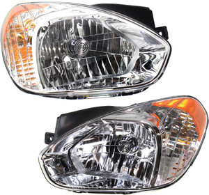 Headlight Assembly Pair/Set for Hyundai Accent 2007-2011, Hatchback/Sedan, Right Passenger and Left Driver, Halogen Replacement